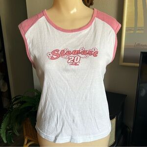 Y2K Vintage Tony Stewart #20 Nascar Racing Sleeveless Baby Tank Pink & White